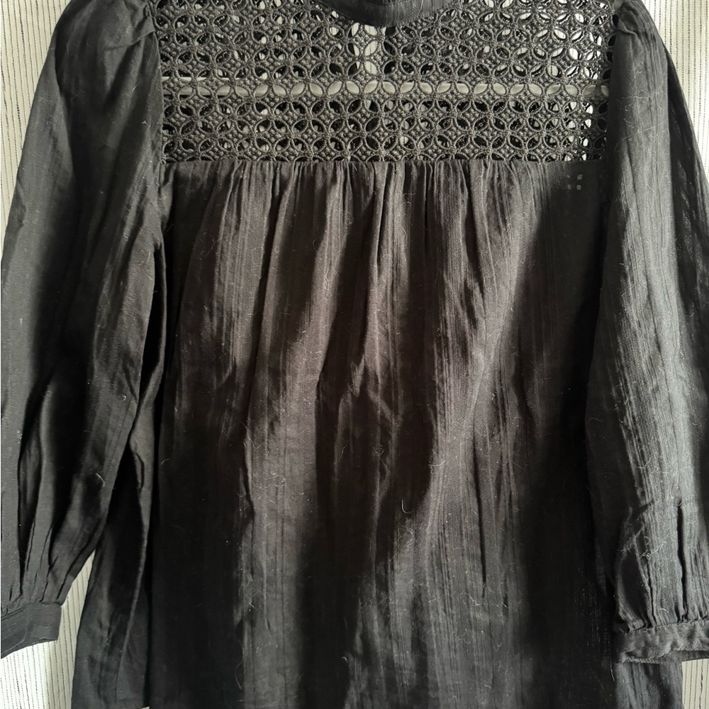 GAP Black Crochet Accent Blouse